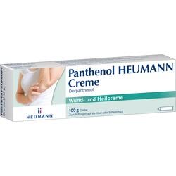 Eine weiße Schachtel Panthenol-Heilcreme mit blauem Schriftzug.