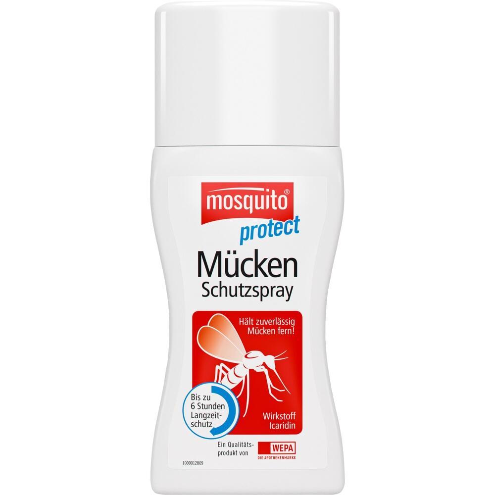 Weißes Mückenspray hält bis zu 6 Stunden zuverlässig Mücken fern.