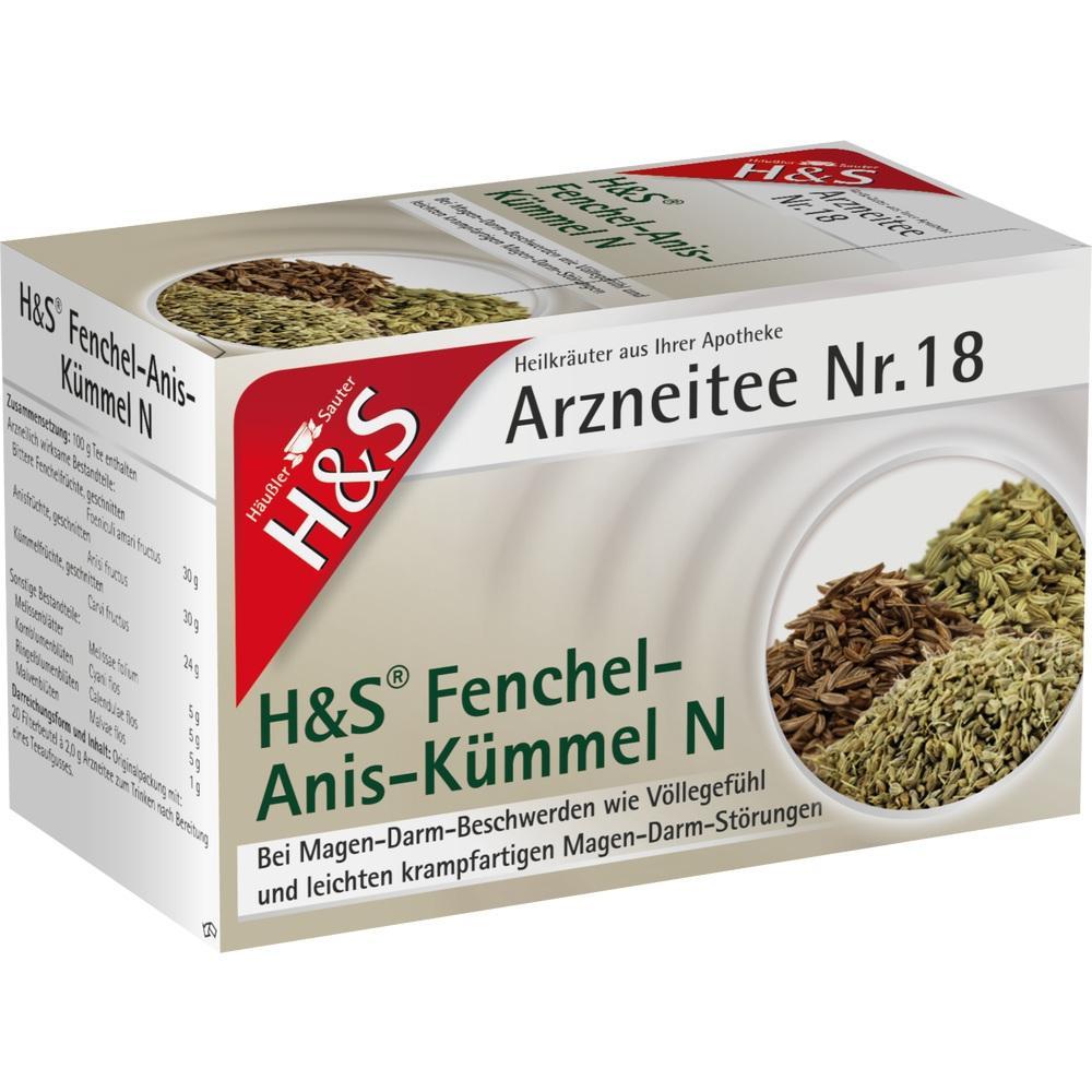 Packung Fenchel-Anis-Kümmel Tee für Magen-Darm-Beschwerden.